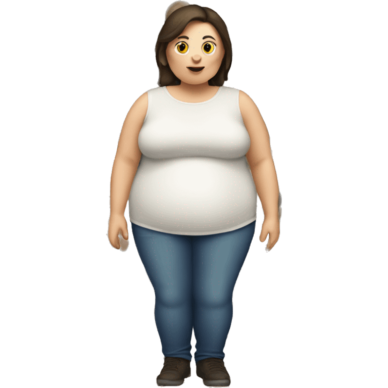 Fat white skinned brunette woman with large belly emoji