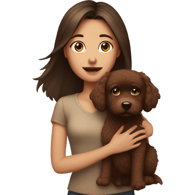 Brunette girl with brown fluffy dog  emoji