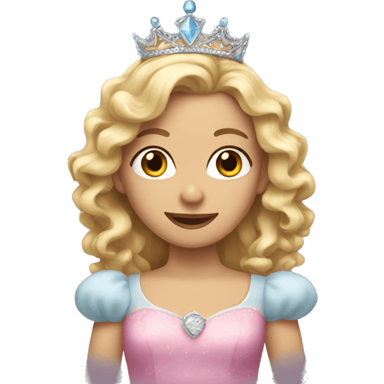 woman with long curly blonde hair wearing a princess dress and a tiara  emoji