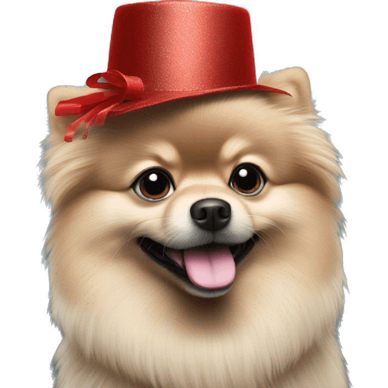 Black Pomeranian spitz in in a New Year's hat emoji