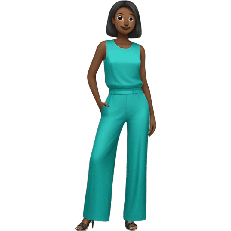 Turquoise jumpsuit with wide-leg pants, no person, simple and modern style emoji