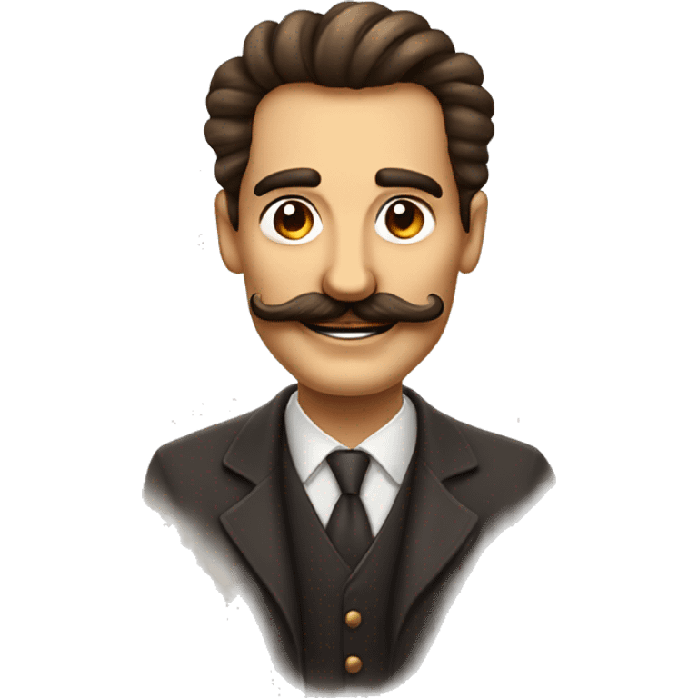 Hombre feliz pelo con moño, barba y bigote estilo dali, ojos marrones  emoji