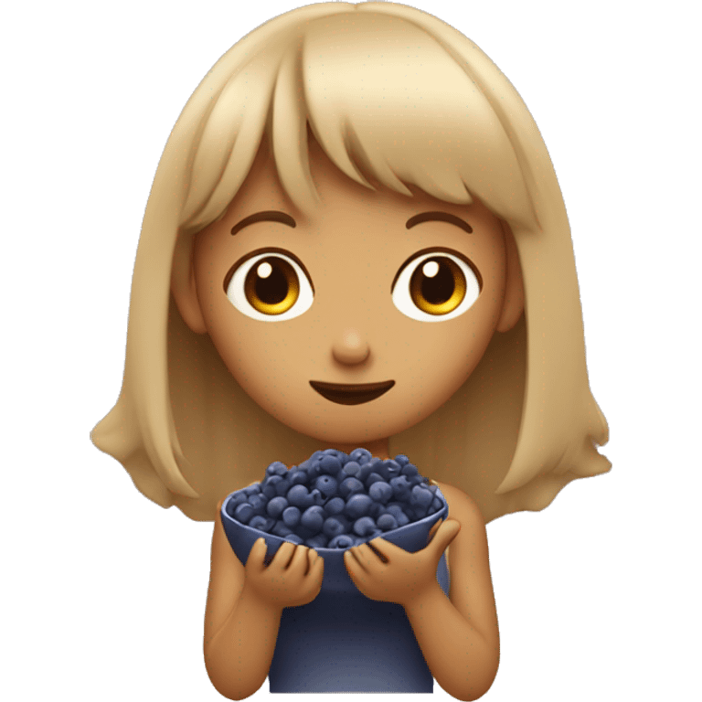 tan girl with bangs eating blueberries emoji