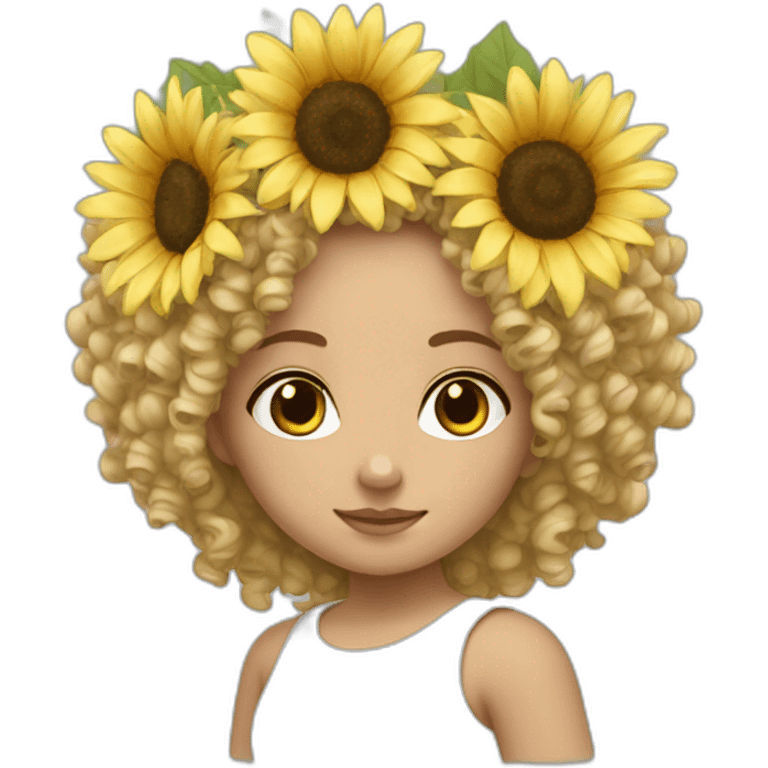 white sunflower crown girl curly hair emoji