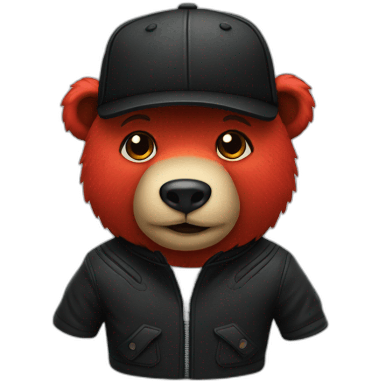 A red bear with black jacket and a black cap emoji