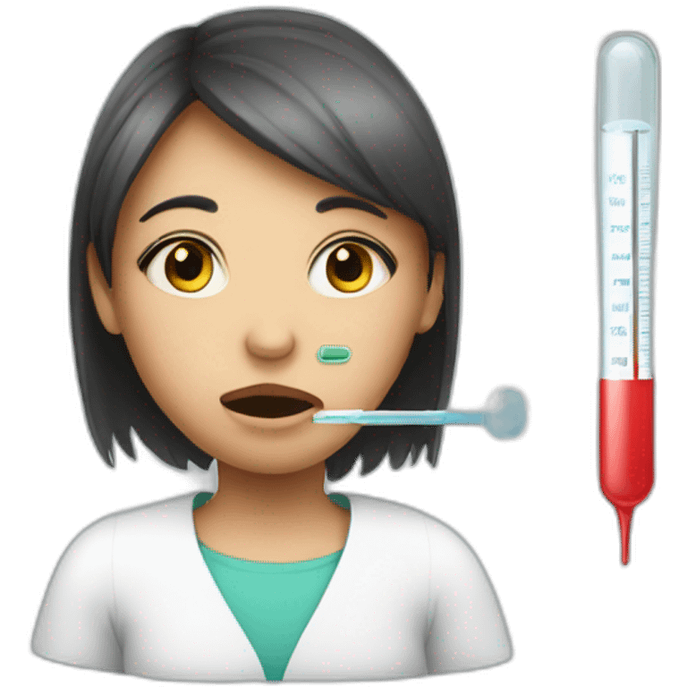 Illness girl with thermometer in the mouth emoji