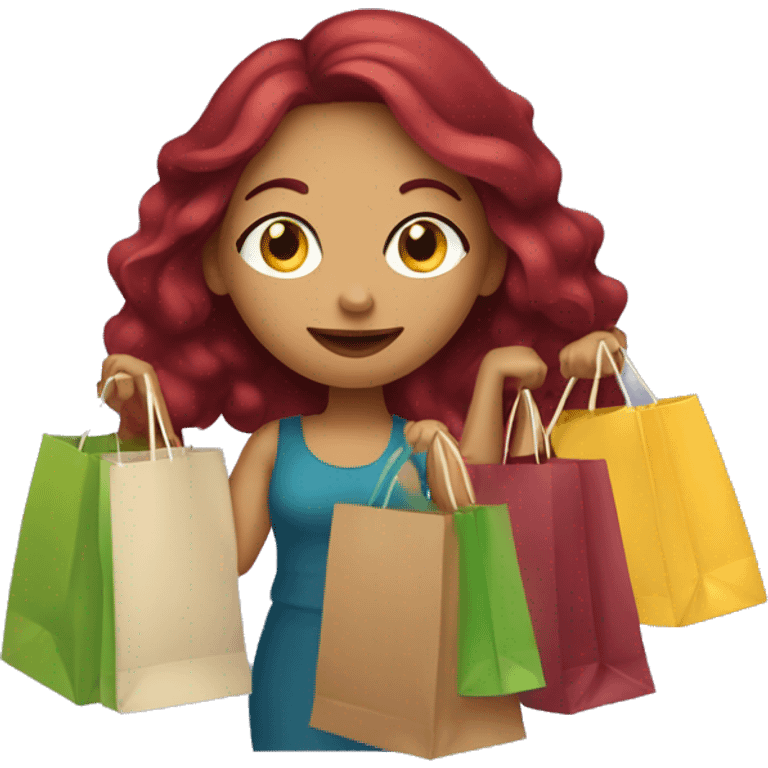 Long Burgundy haired girl, shopaholic, carrying a lot of shopping bags emoji