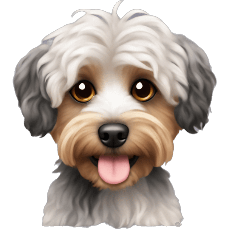 Yorkipoo with curly black and brown hair and white chest emoji