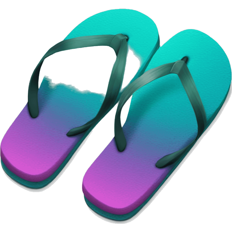 Realistic dark turquoise gradient pair of summer flip flops isolated. emoji