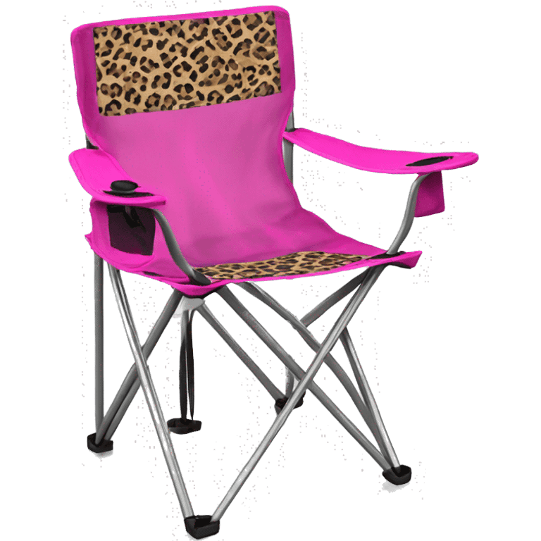 Realistic fuschia and leopard print pattern camping folding chair isolated.  emoji