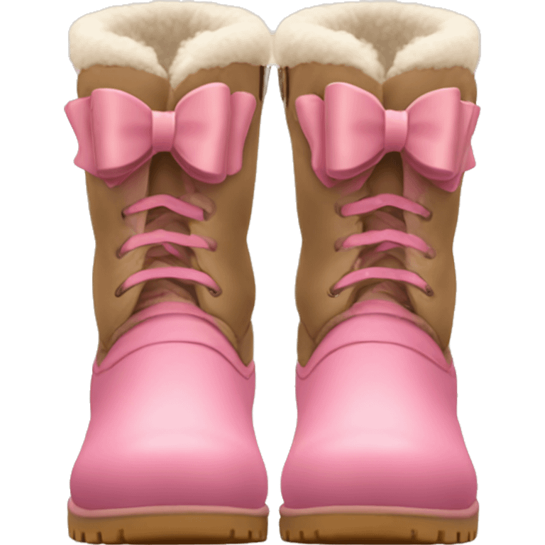 pink bow on the back of light brown winter boots emoji