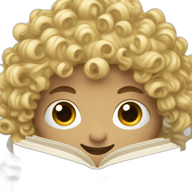 a blond and half curly haired with blues eyes man holding a book emoji