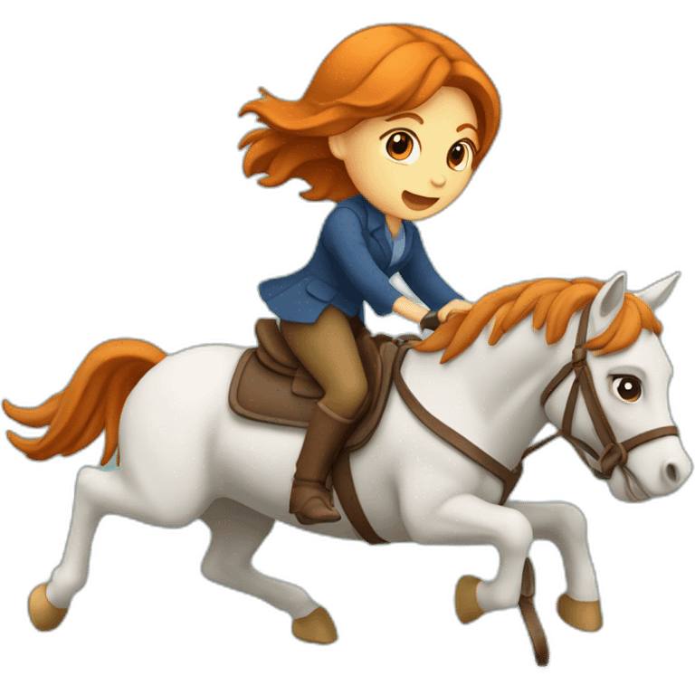 Fille rousse sur un cheval qui saute un obstacle emoji