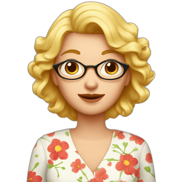 Une grand-mère avec des cheveux blonds et une chemise avec des fleurs avec des fleurs rouge emoji