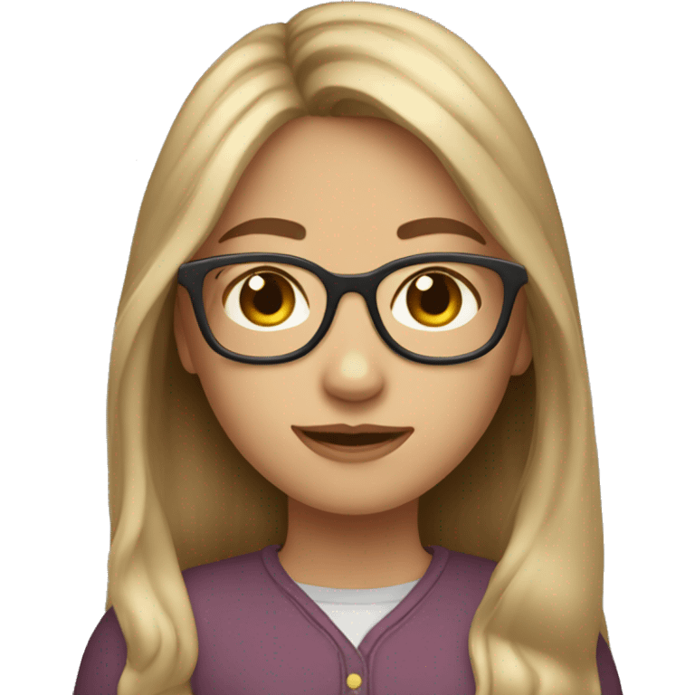 Caucasian girl with long brown hair with blond highlights wearing glasses emoji