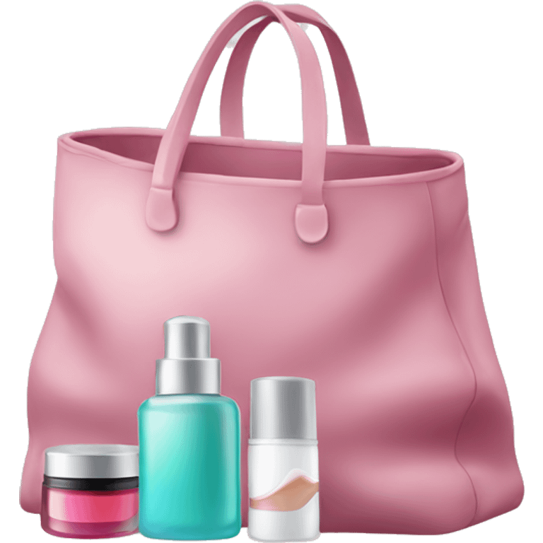 a bag containing cosmetics. some cosmetics peeking out of a cosmetic bag emoji