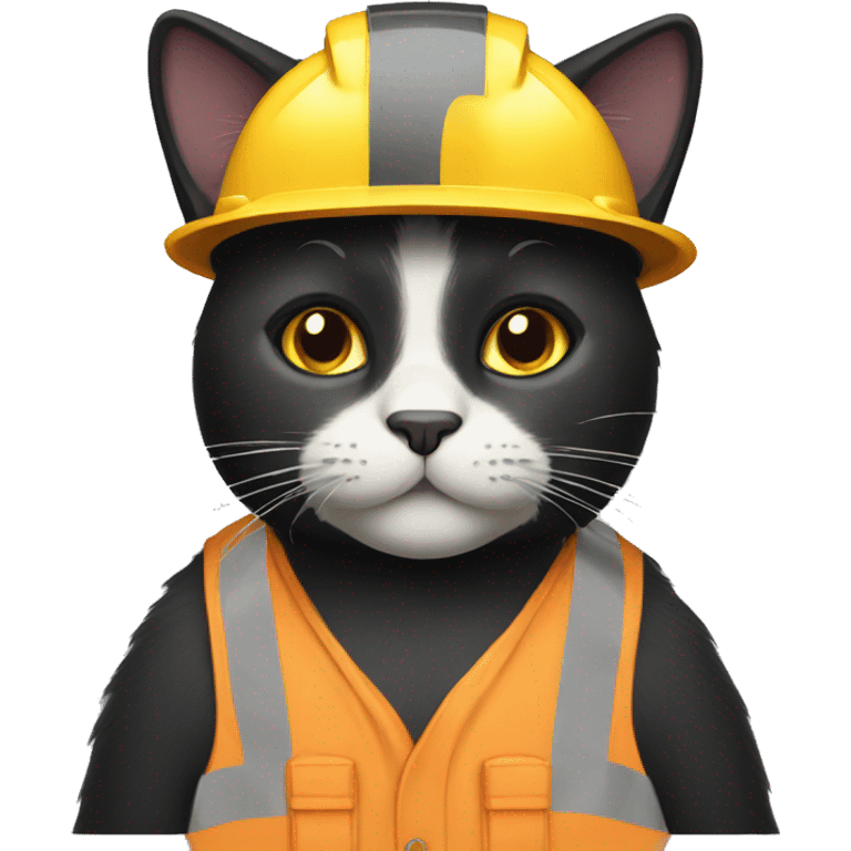 Black cat adult with a construction hat emoji