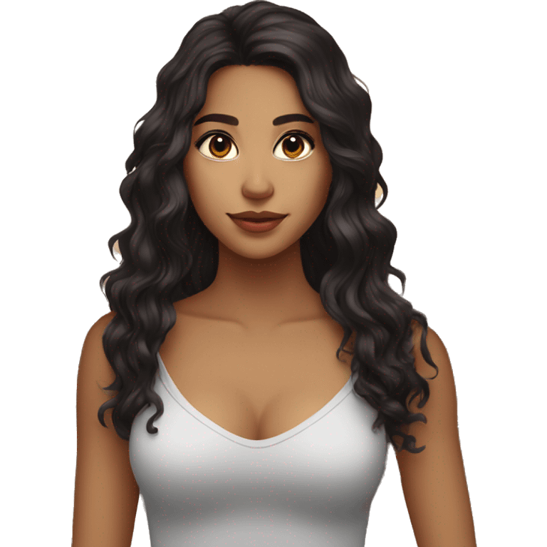 girl latina wavy long hair black dark brown almond eyes emoji