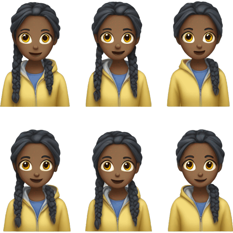 Girl wearing yellow hoodie with black hair braids eating blueberries  emoji