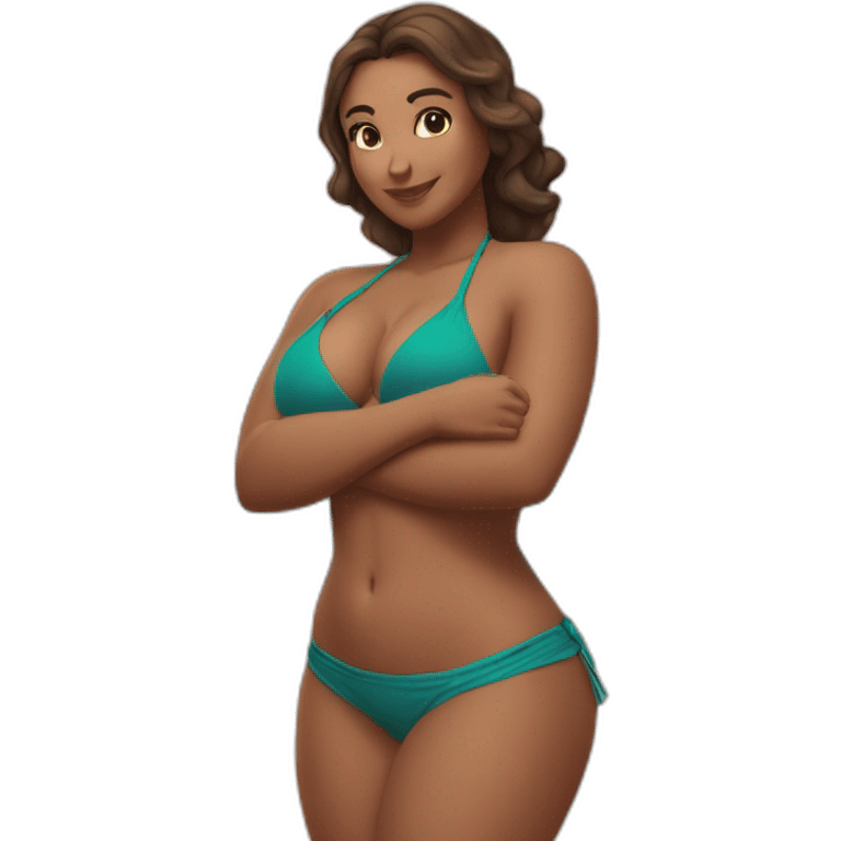 Slim-thicc Caucasian woman bikini hands on hips pose (beach body) emoji