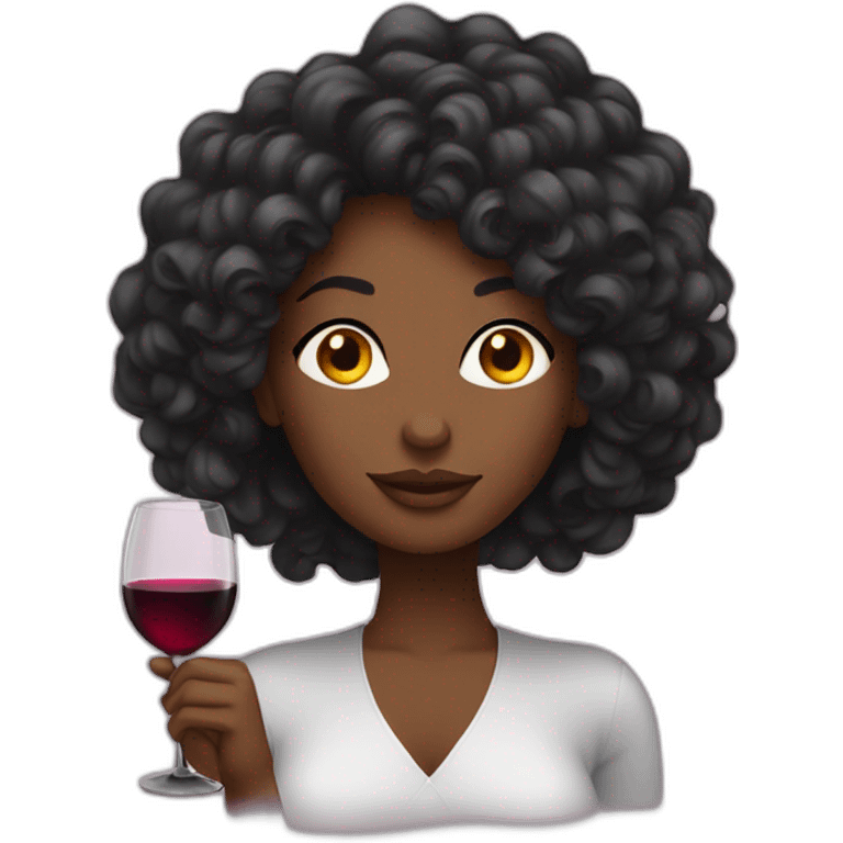 Lonf hair Black women with cup of wine emoji