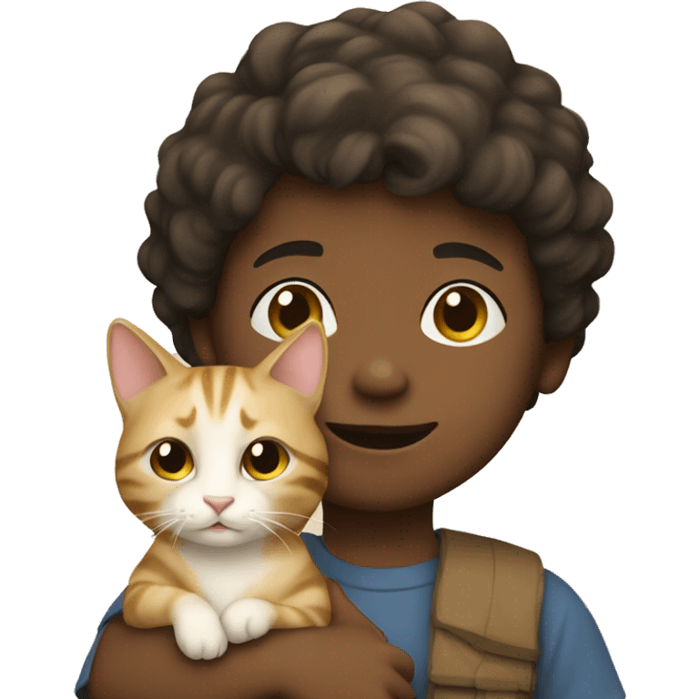 child boy holding beige cat emoji