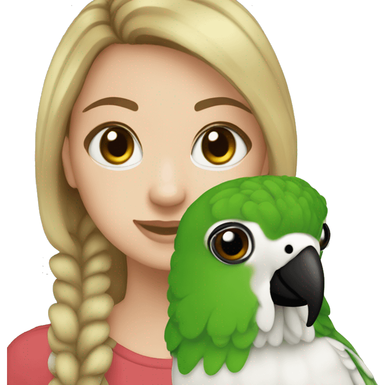 White girl with green cheek conure emoji