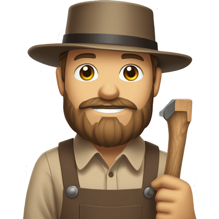 amish brown straw hat and small beard without mustache white skin brown button down shirt half body holding a hammer one photo  emoji