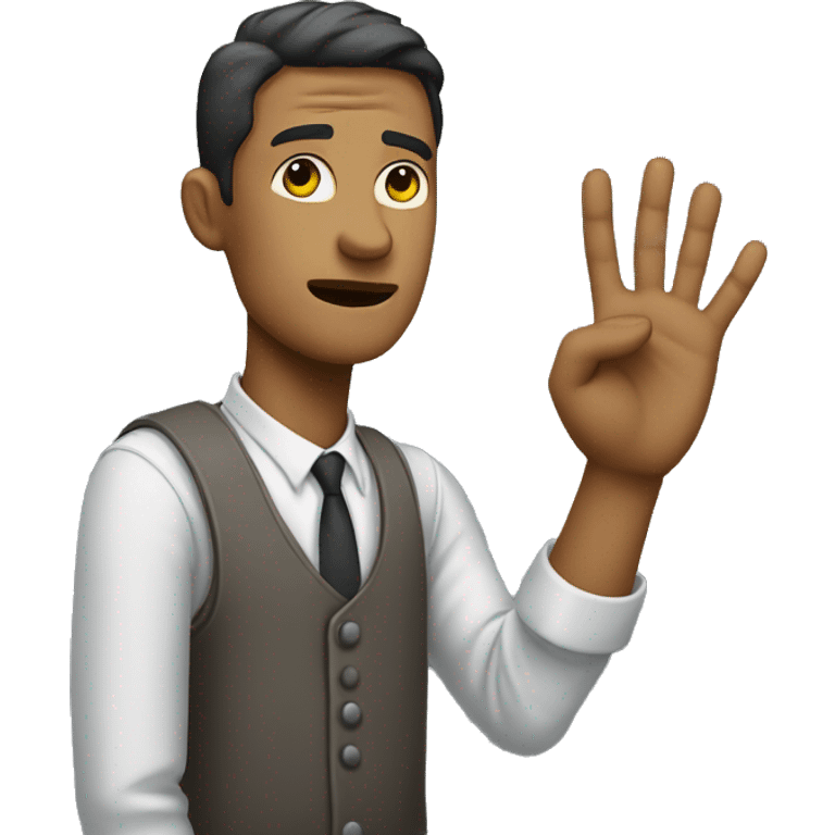 Generate a man holding his hand up telling somone to wait, and the person looks nervous emoji