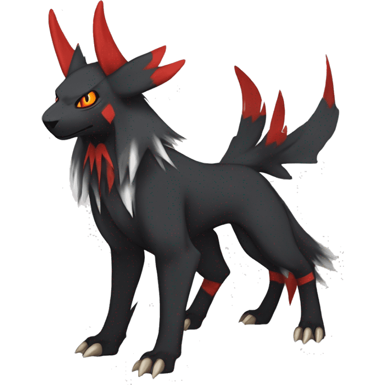 Black Cool Edgy Absol-Houndoom-Luxray Fakémon Digimon with Red and white Edgy markings, full body, outlined emoji