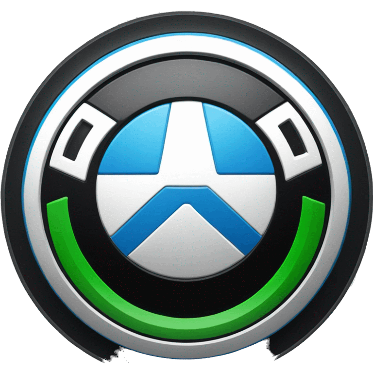 a bmw sign, in place of blue with green, and around the black to be red emoji