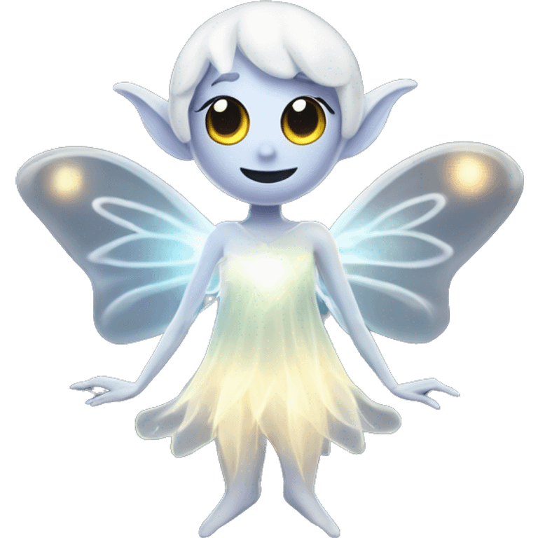 Elf ghost fairy in a translucent dress, ephemeral wings, surrounded by glowing ghostly lights, Halloween theme, emoji emoji