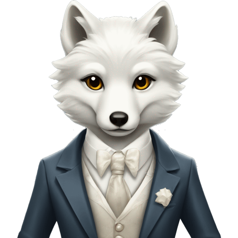 arctic fox, fancy artdeco suit emoji