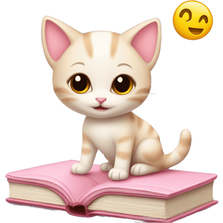 Kitten on top of a closed light pink book emoji