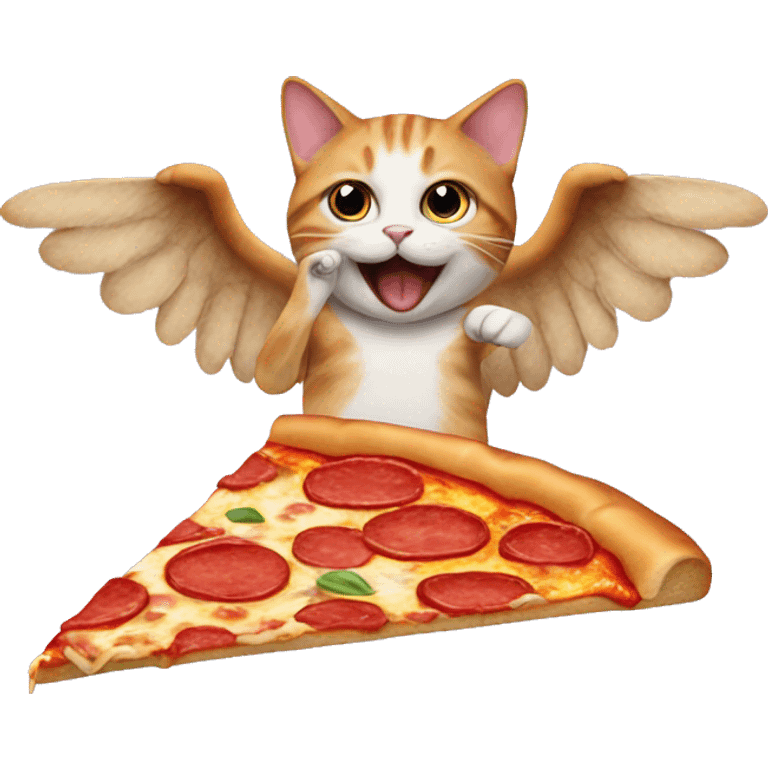 Cat eating pizza with wings emoji