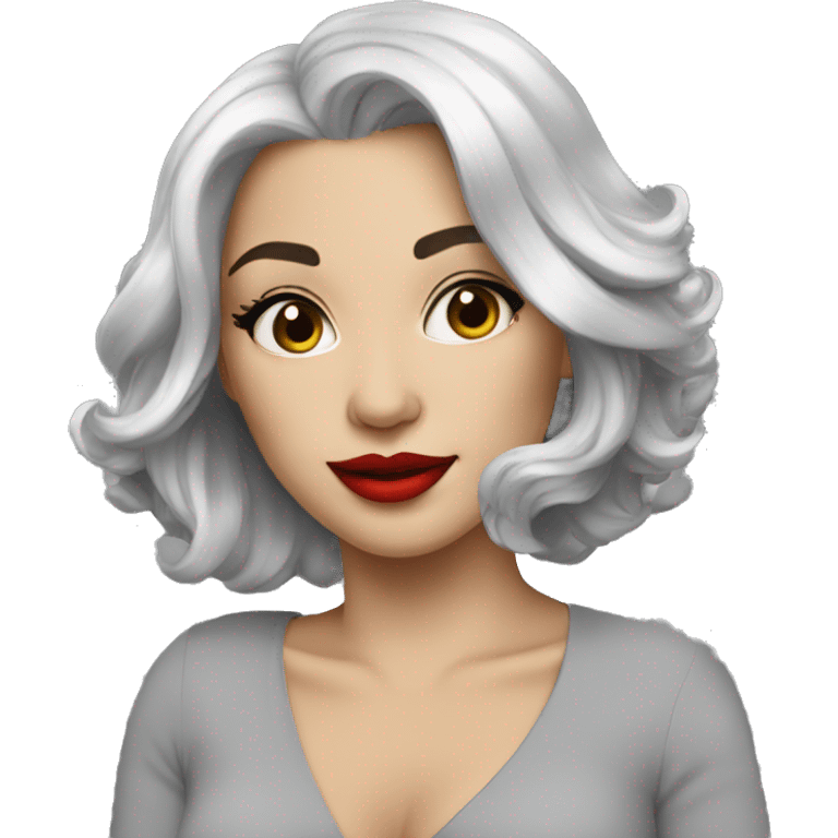 Pretty Woman with silver hair, red lips emoji