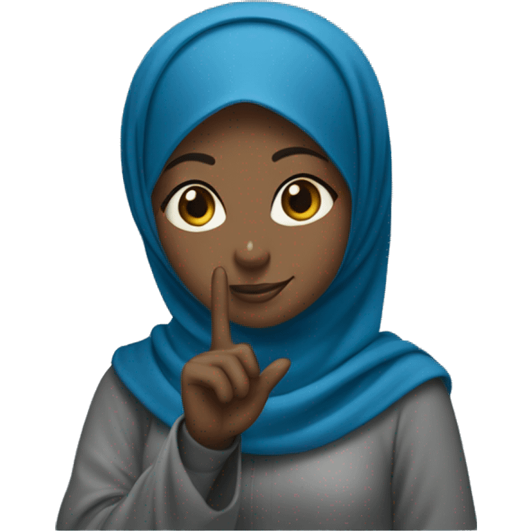 Black Hijabi in blue making a peace sign emoji