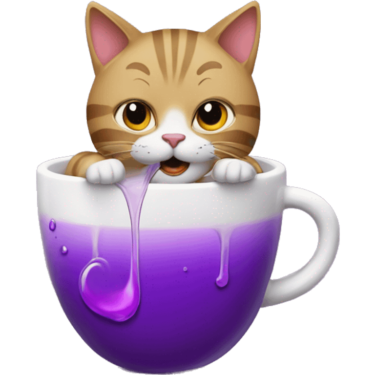 cat drinkin a cup in a cup with purple liquid in it emoji