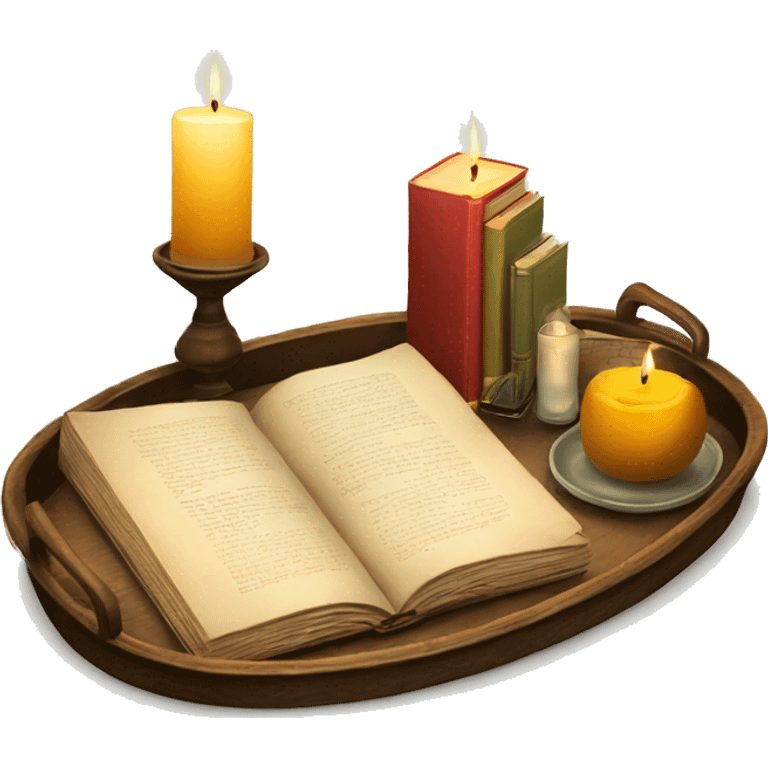 vintage tray with books and candle emoji