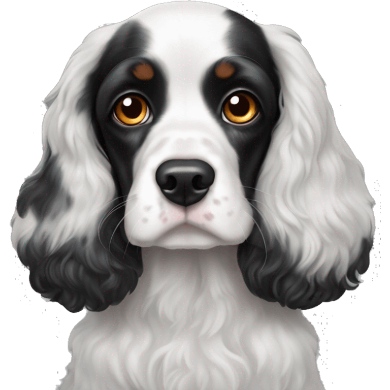 Black and white cocker spaniel with heterochromia emoji