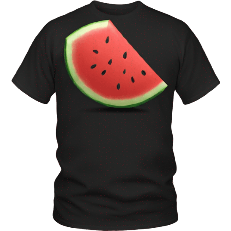 A Black Tshirt with an image of one slice of watermelon on the front of the Tshirt emoji