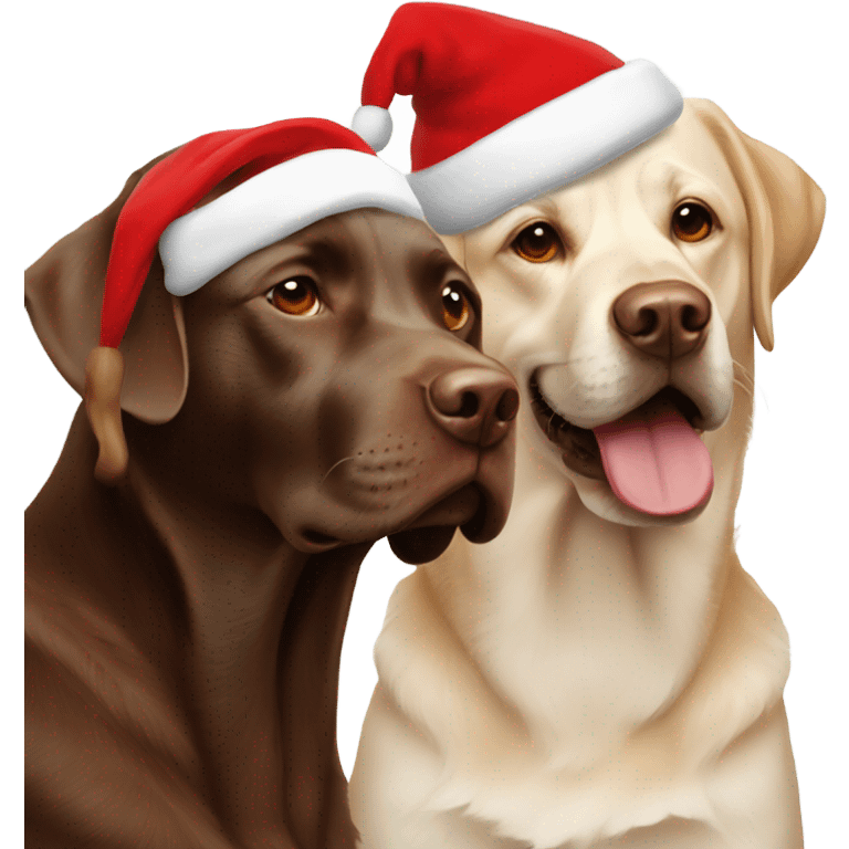 Two brown labs with Santa hats emoji