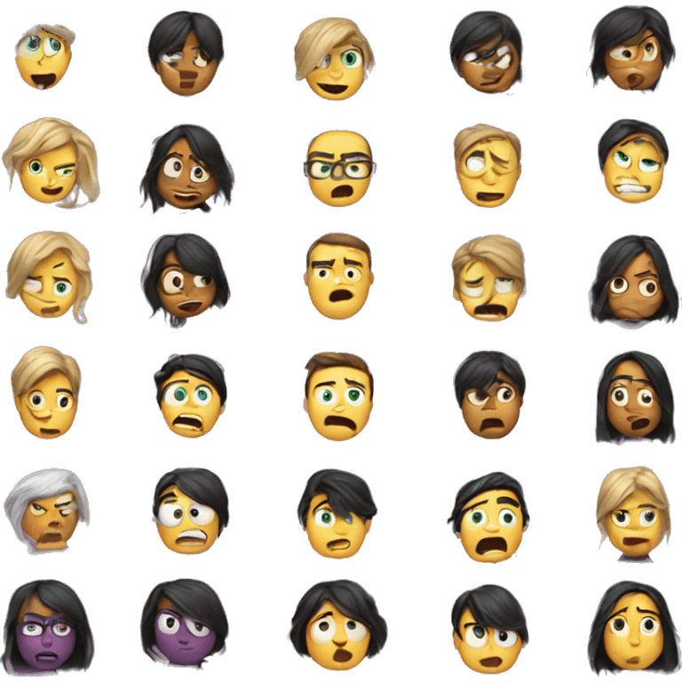 Create emoji representations of emotions like in the movie Inside Out: joy, anger, disgust, sadness, anxiety, fear, melancholy, envy, and shame. emoji