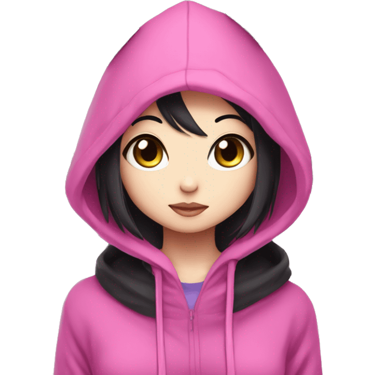 Kuromi wearing hoodie with pink skull emoji