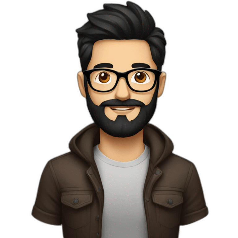 Hipster with black hair, beard and glasses drinking cappuccino   emoji