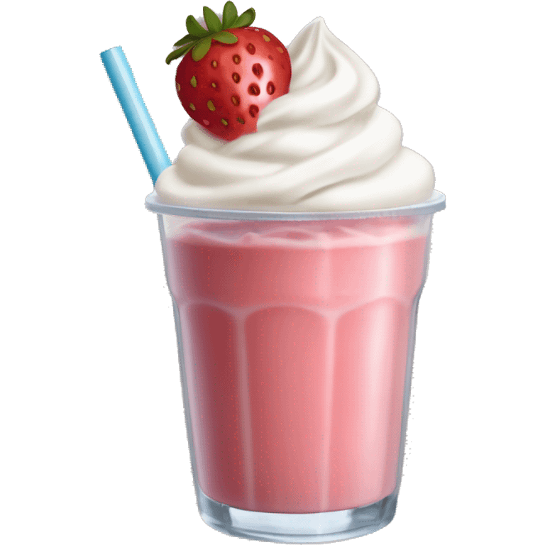 strawberry smoothie, transparent straw, add whip cream  emoji