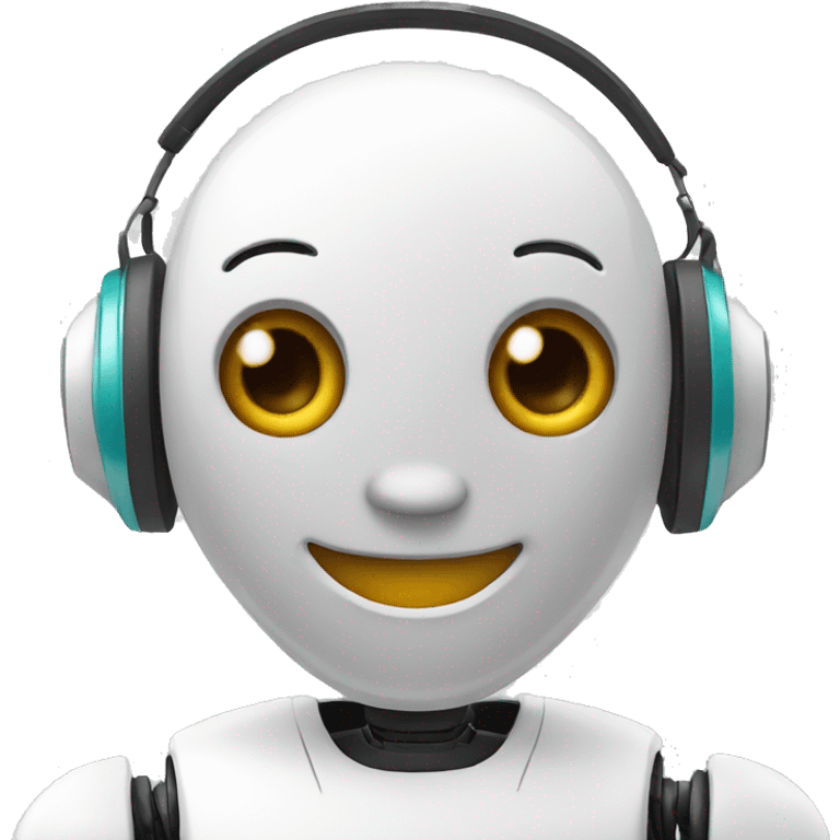 A friendly robot smiling and wearing a headset emoji