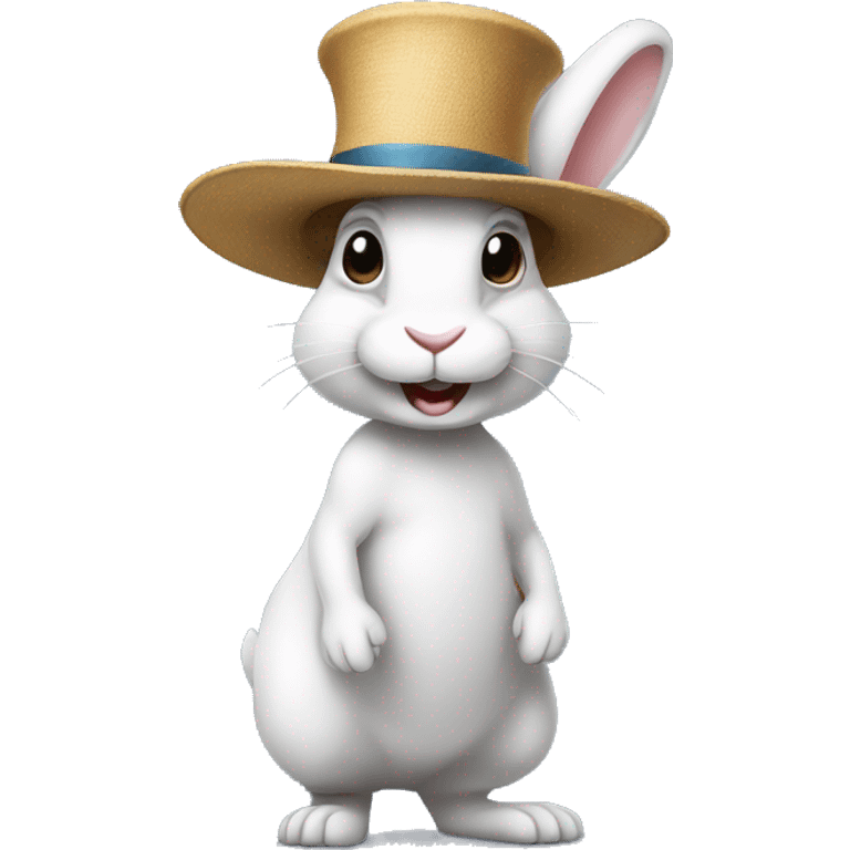 rabbit stands on two legs with a hat emoji