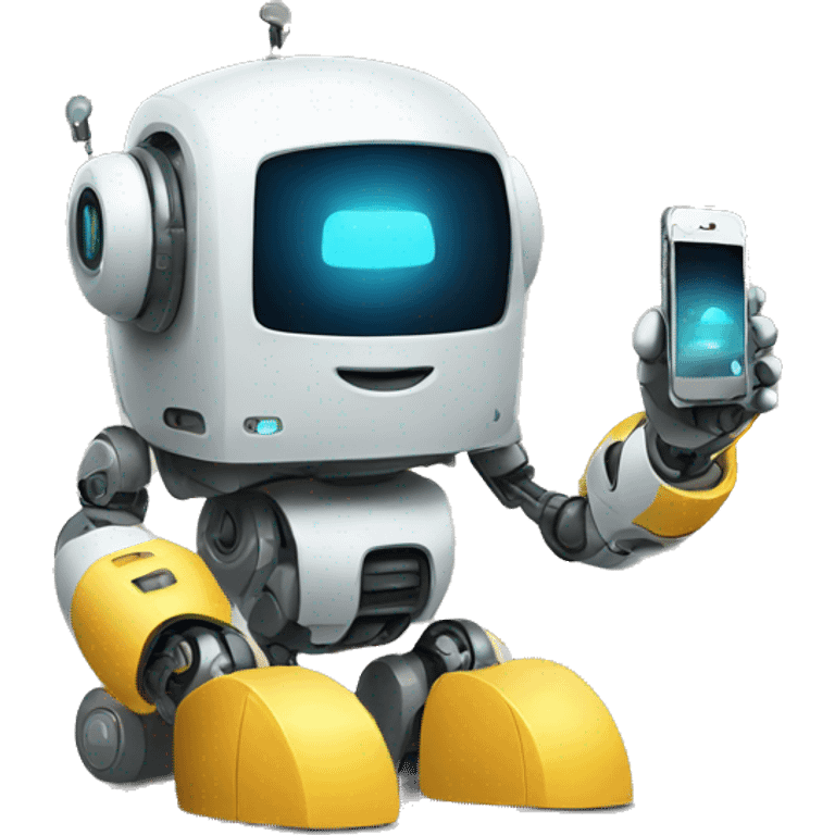 robot looking at his iphone emoji