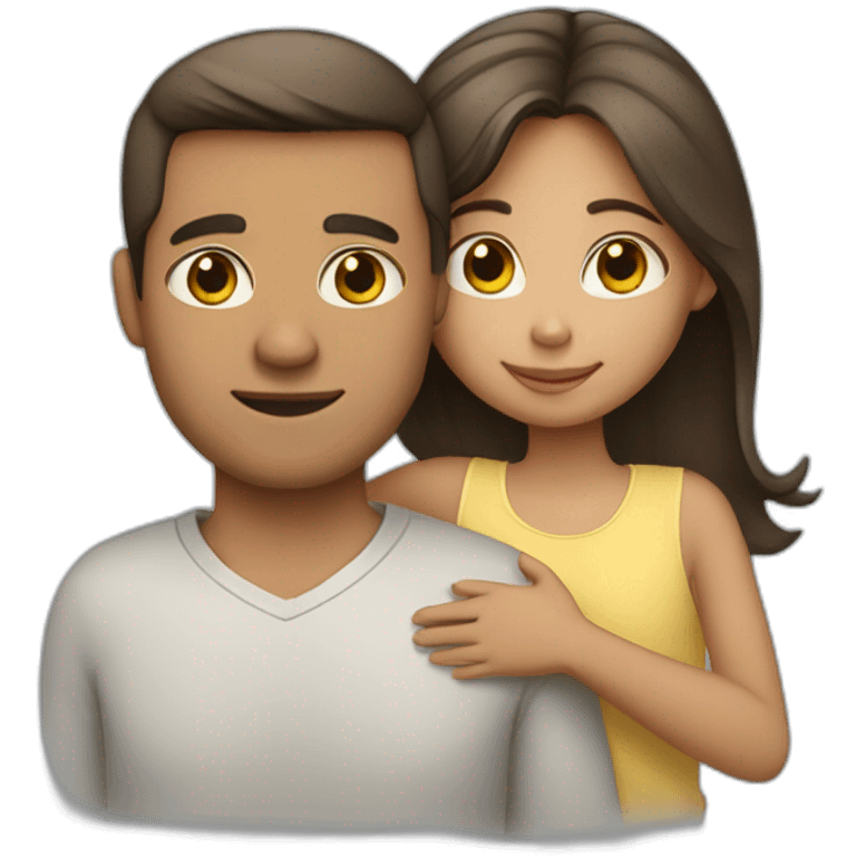 A girl hugs her parents (light skin color, dark hair) emoji